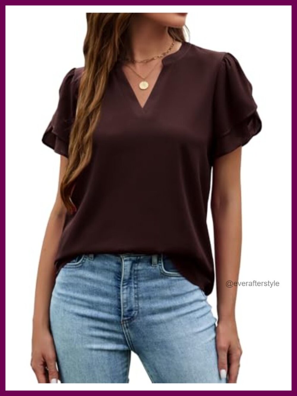 Women's Ruffle Petal Short Sleeve V Neck Chiffon Blouse Business Casual Top